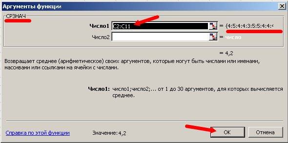 Откроется следующее окно Аргументы и функции.