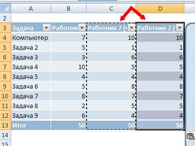 Если необходимо добавить еще один блок в таблице, то выделяем и копируем уже готовый блок, и вставляем его в столбец рядом.