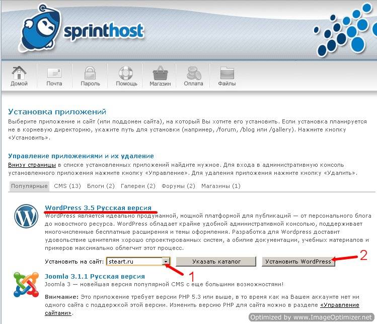 Установка WordPress на сайт