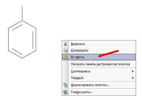 Теперь щелкните правой кнопкой мыши в любом не занятом месте будущей схемы и выберите пункт Вставить.