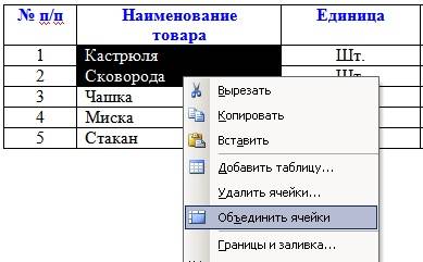 В выпадающем меню выберите пункт – Объединить ячейки.
