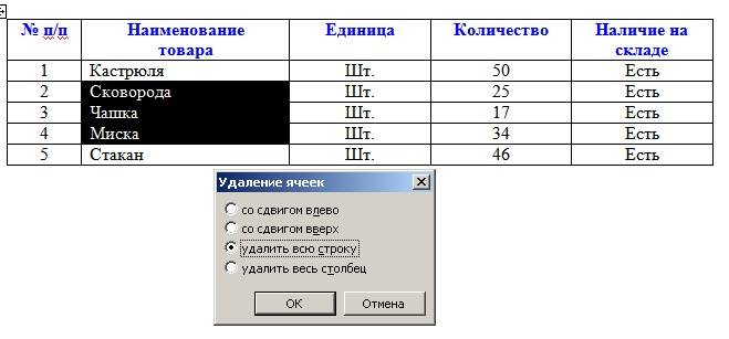 В открывшемся окошке «Удаление ячеек» выберите пункт «Удалить всю строку».