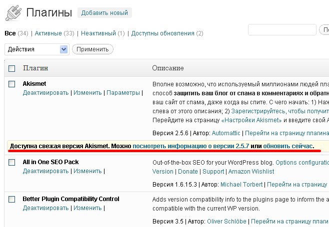Как обновить плагин на сайте WordPress