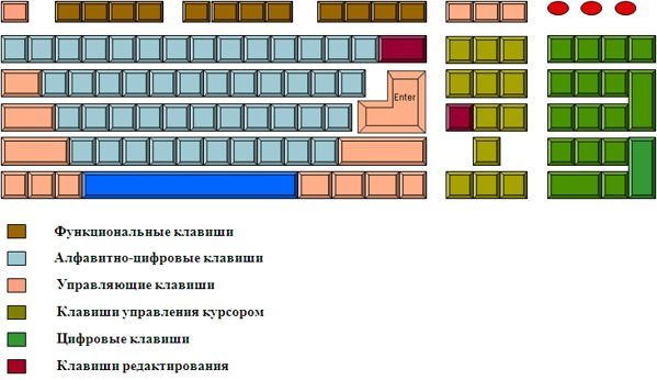 Расположение клавиш клавиатуры