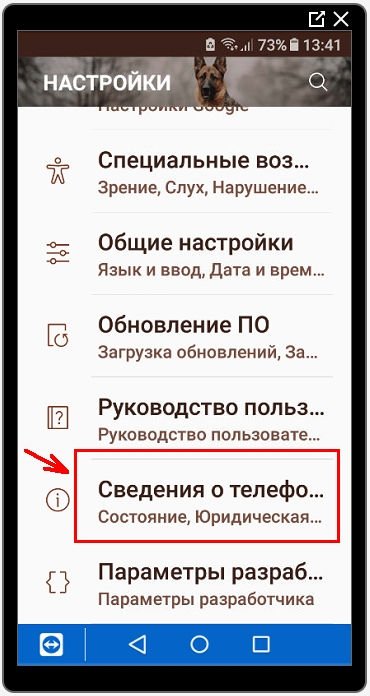 В открывшемся окне спускаемся ниже и находим пункт «Сведения о телефоне»