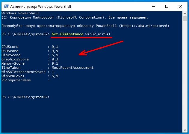 Просмотр индекса производительности компьютера при помощи Power Shell