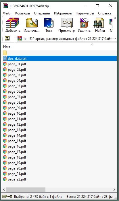 Весь документ будет разбит на отдельные страницы и упакован в zip-архив