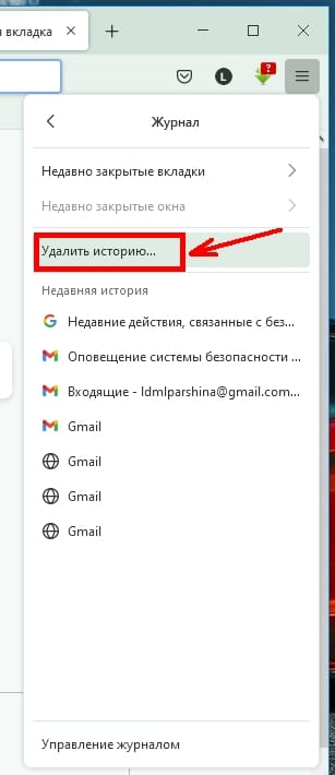 В следующем меню выбираем пункт «Удалить историю».